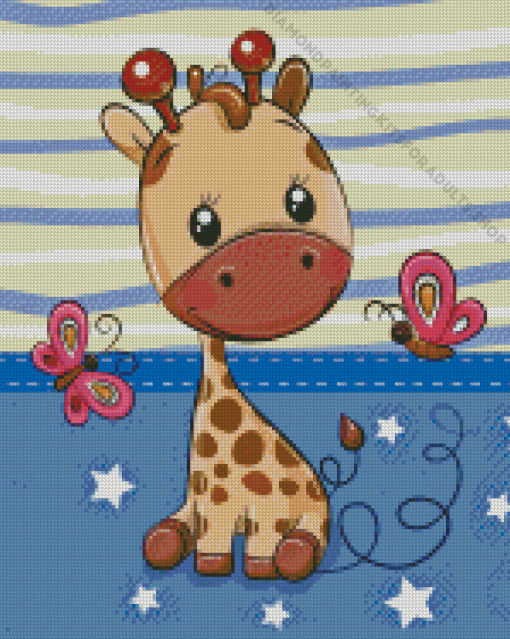 Cute Baby Giraffe With Butterflies Diamond Painting