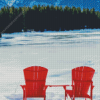 Frozen Lake With Red Chairs Diamond Painting