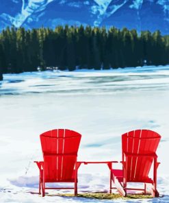 Frozen Lake With Red Chairs Diamond Painting