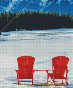 Frozen Lake With Red Chairs Diamond Painting