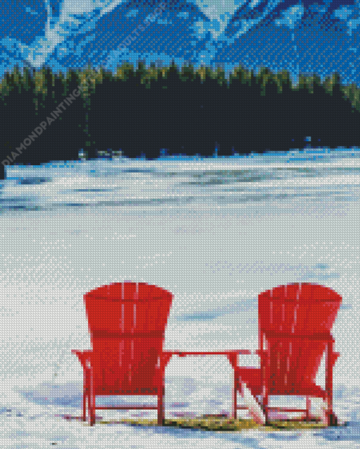 Frozen Lake With Red Chairs Diamond Painting