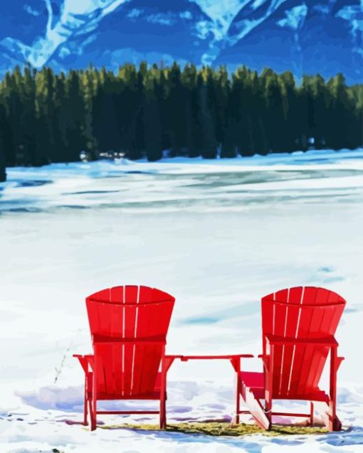 Frozen Lake With Red Chairs Diamond Painting