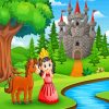 Girl And Castle View Cartoon Diamond Painting