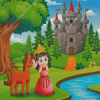 Girl And Castle View Cartoon Diamond Painting