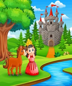 Girl And Castle View Cartoon Diamond Painting