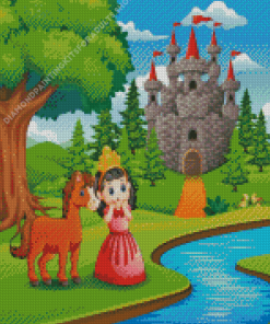 Girl And Castle View Cartoon Diamond Painting