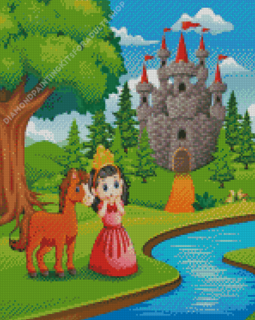 Girl And Castle View Cartoon Diamond Painting