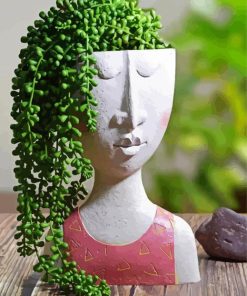 Green Plant In Pot Head Diamond Painting