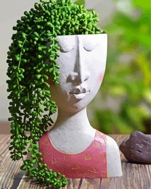 Green Plant In Pot Head Diamond Painting