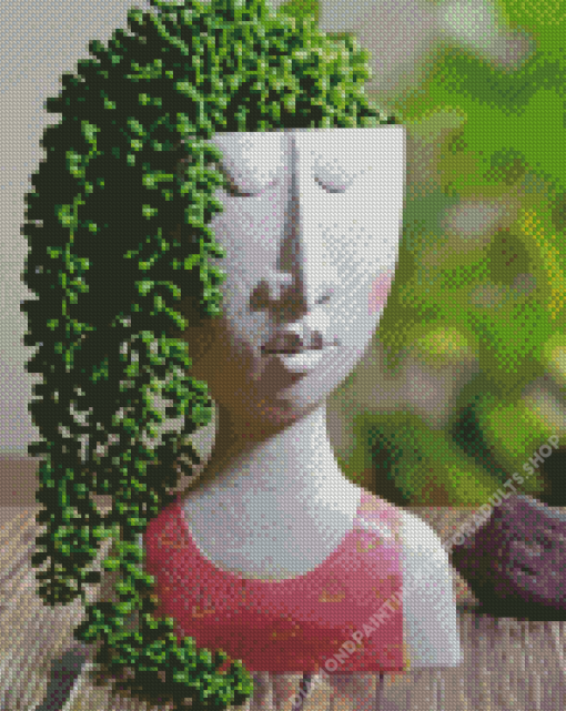 Green Plant In Pot Head Diamond Painting