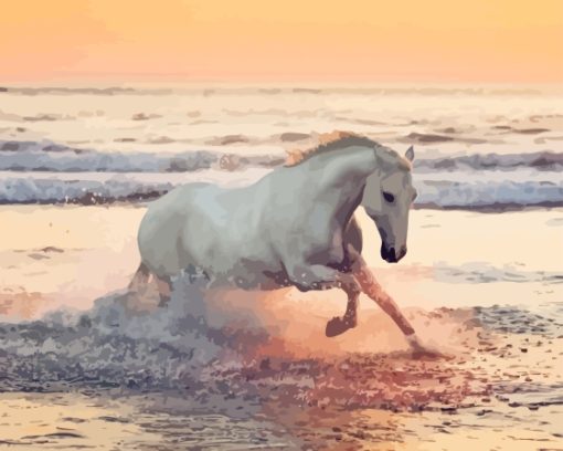 Horse Running At Beach Diamond Painting