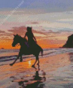 Horse Girl Ride On The Beach Diamond Painting