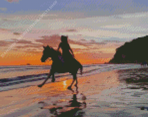 Horse Girl Ride On The Beach Diamond Painting