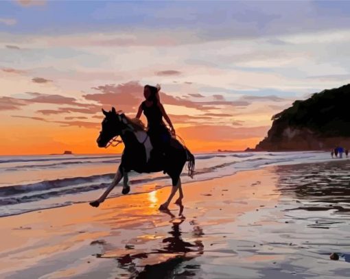 Horse Girl Ride On The Beach Diamond Painting