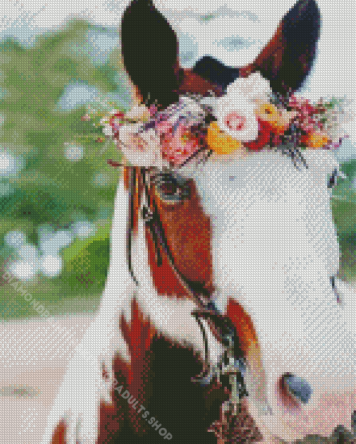 Horse With Flowers Diamond Painting