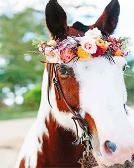 Horse With Flowers Diamond Painting