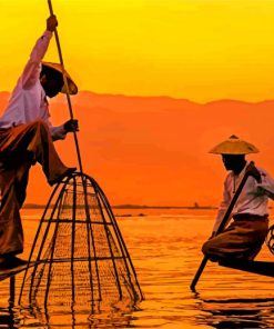 Inle Lake Fishing Myanmar Diamond Painting