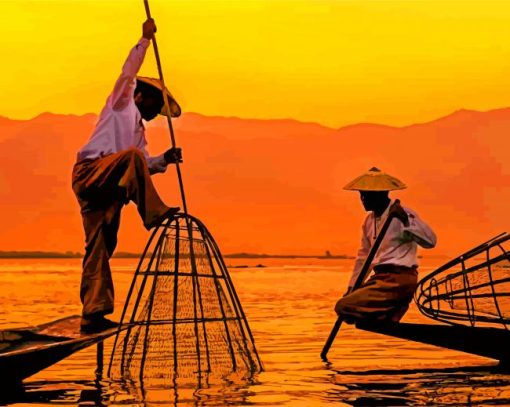 Inle Lake Fishing Myanmar Diamond Painting