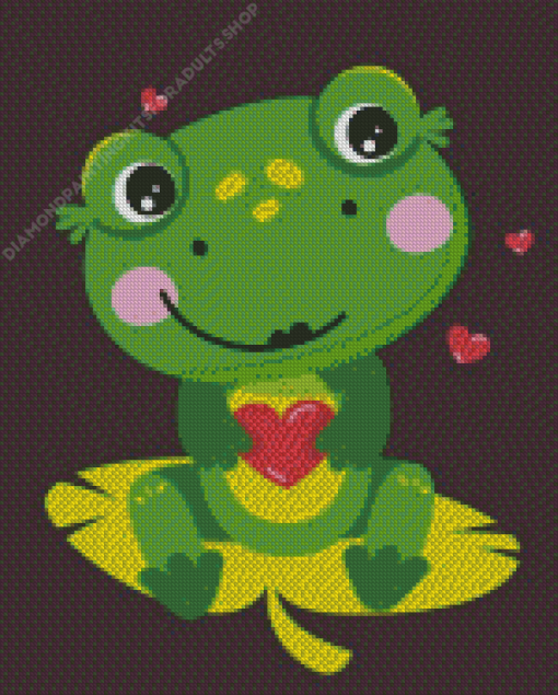 Kawaii Frog Holding A Heart Diamond Painting