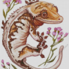 Lilly White Crested Gecko And Flowers Diamond Painting