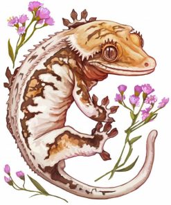 Lilly White Crested Gecko And Flowers Diamond Painting