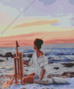 Painter Girl By Sea Diamond Painting