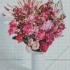 Pink Flowers In White Vase Diamond Painting