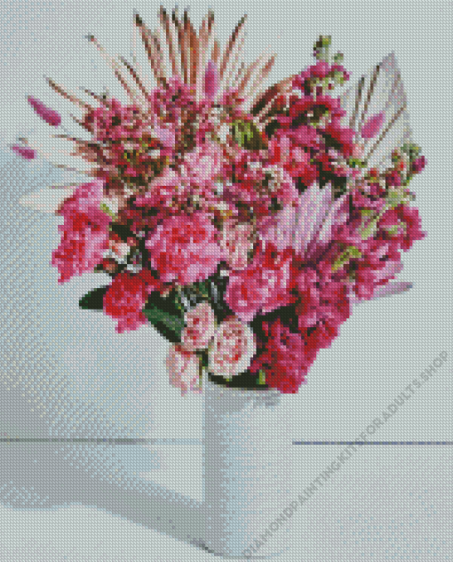 Pink Flowers In White Vase Diamond Painting