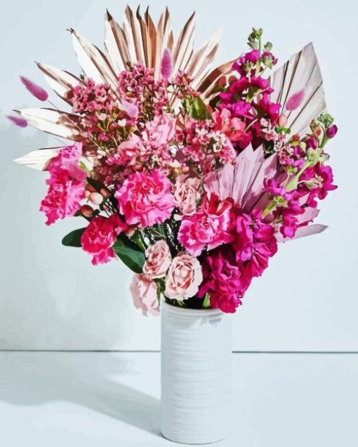 Pink Flowers In White Vase Diamond Painting