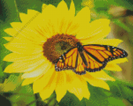 Sunflower With Monarch Butterfly Diamond Painting