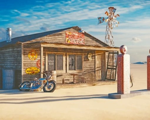 Vintage Road Gas Station Diamond Painting