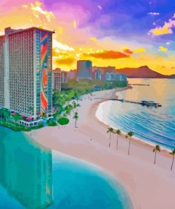 Waikiki Beach Buildings View Diamond Painting