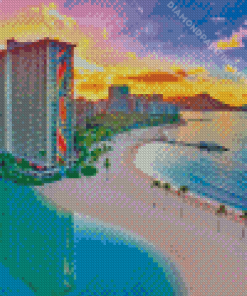 Waikiki Beach Buildings View Diamond Painting