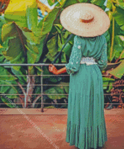 Woman In Green Wearing A Hat Diamond Painting