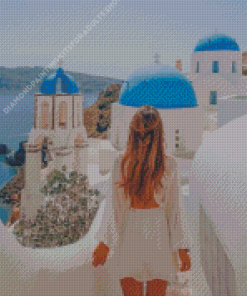 Woman In Santorini Diamond Painting