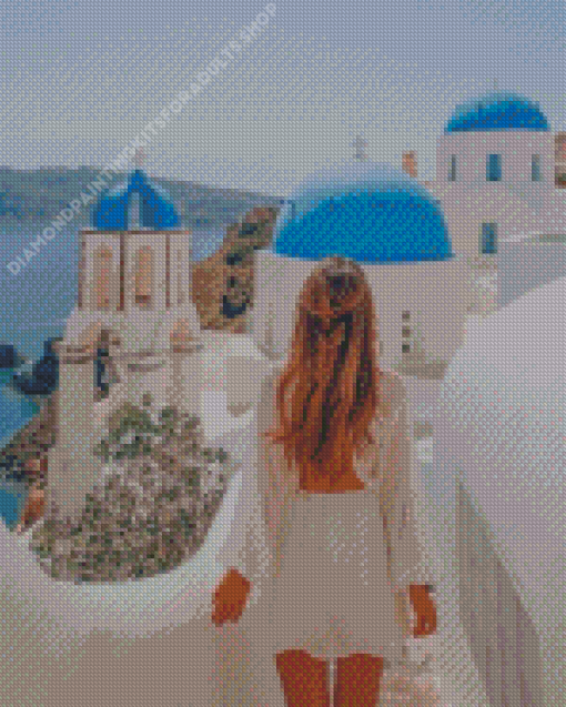 Woman In Santorini Diamond Painting