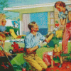 1950s American Family Gardening Diamond Painting