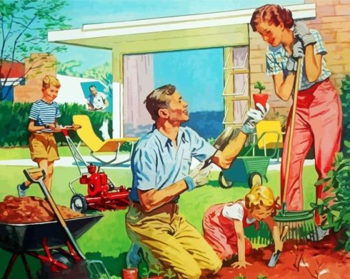 1950s American Family Gardening Diamond Painting