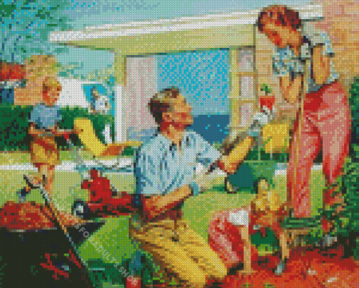 1950s American Family Gardening Diamond Painting