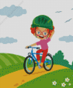 Cartoon Boy Riding Bike Diamond Painting