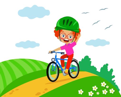 Cartoon Boy Riding Bike Diamond Painting