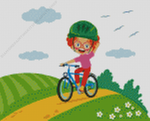 Cartoon Boy Riding Bike Diamond Painting