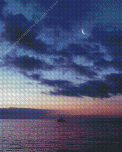 Half Moon Sunset Seascape Diamond Painting