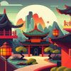 Illustration Chinese Village Diamond Painting