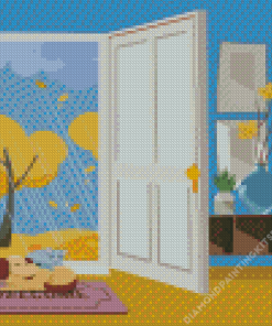 Illustration Dog Laying In Doorway Diamond Painting