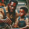 Mecanic Black Father And Child Diamond Painting