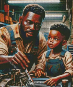 Mecanic Black Father And Child Diamond Painting