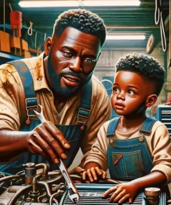 Mecanic Black Father And Child Diamond Painting