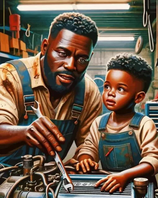 Mecanic Black Father And Child Diamond Painting