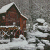 Old Grist Mill In Snow Diamond Painting